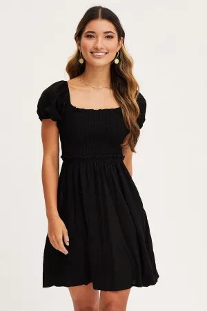 Beat Fresh Bold print mini dress Black Mini Dress Short Sleeve Square Neck