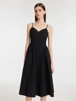 Mediterranean Cool Feminine casual piece Gathered Waist Spaghetti Strap Women Midi Dress With Detachable Chest Pads