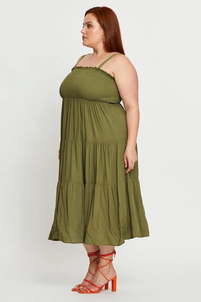 Easy Elegance Cozy Wrap Green Midi Dress Square Neck Sleeveless