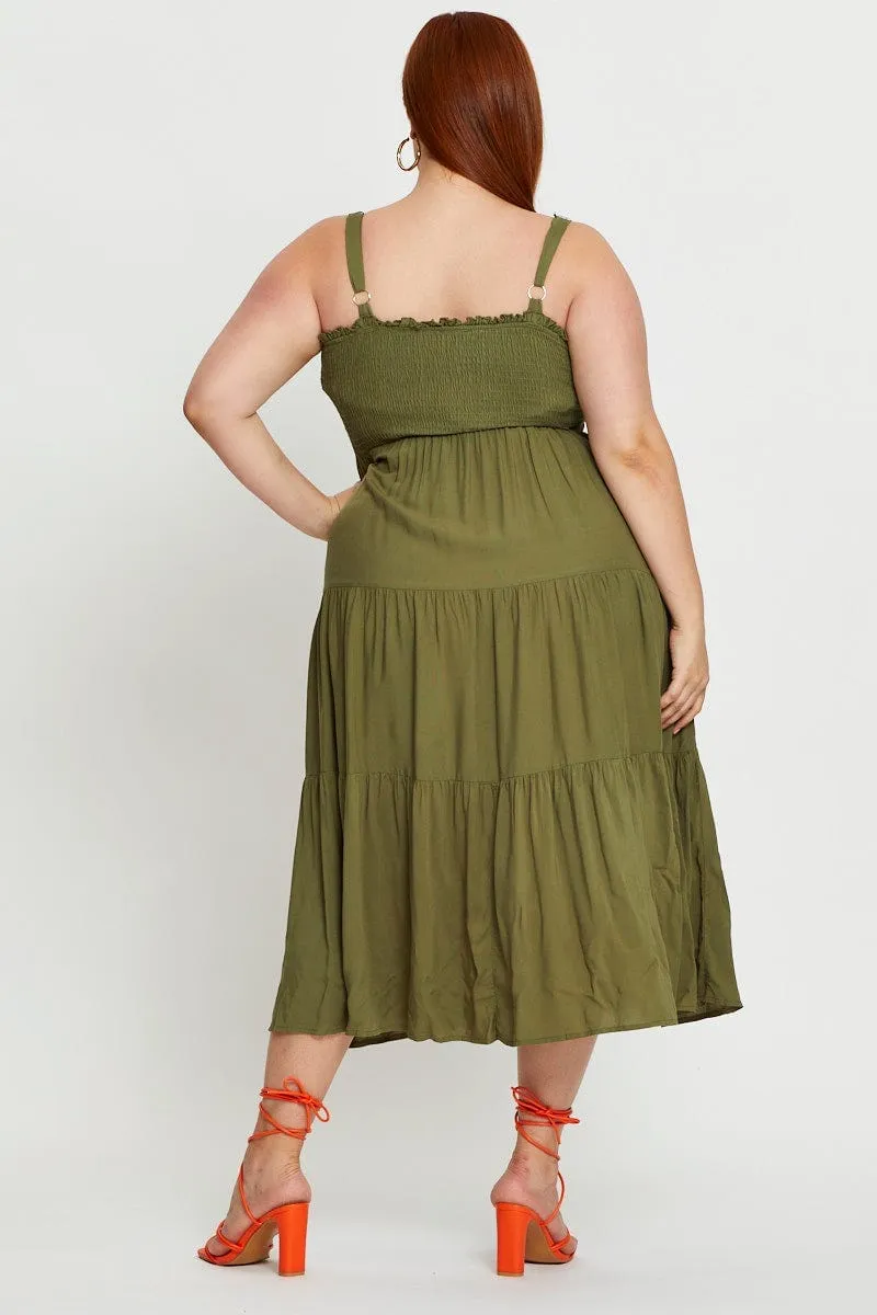 Green Midi Dress Square Neck Sleeveless Business Meeting