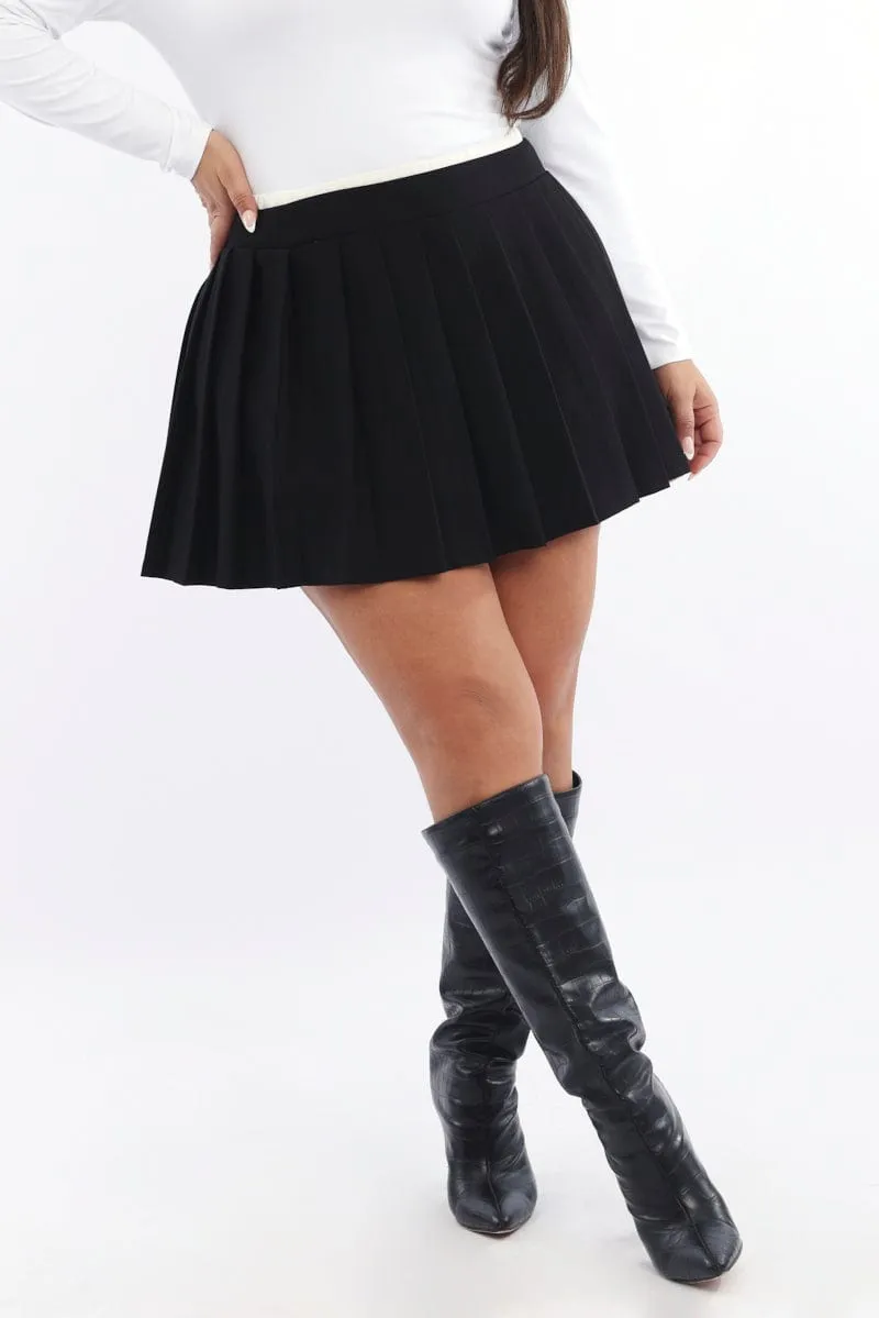 Dust Proof Fabric Wrap Closure Black Contrast Waist Tennis Skirt