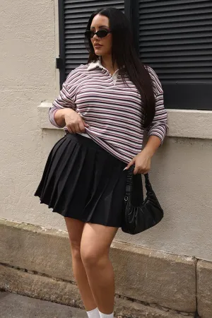 Black Contrast Waist Tennis Skirt Recycled Polyester Flexible Knit