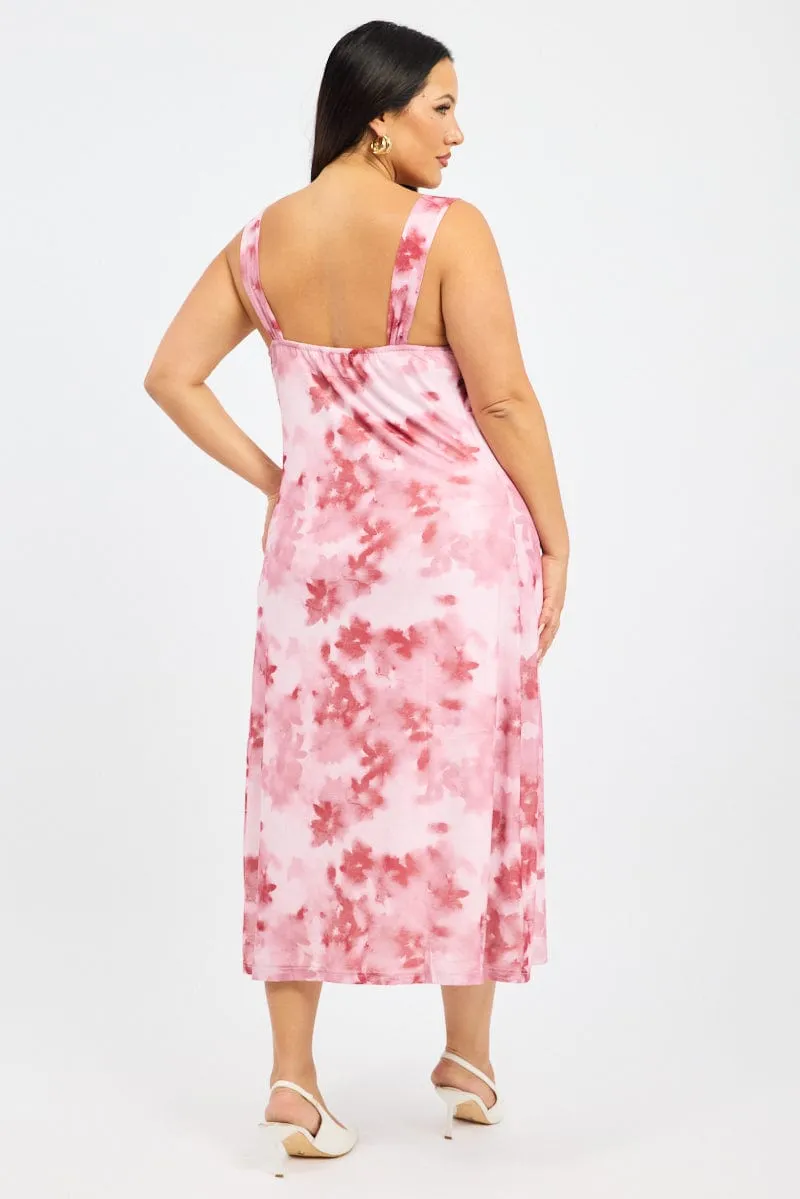Red Floral Midi Dress Sleeveless Mesh Cozy midi dress