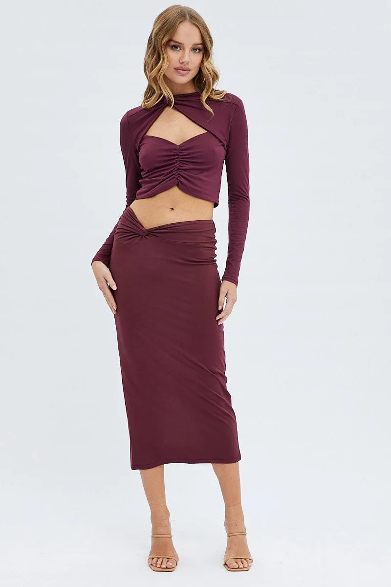 Red Midi Skirt Twisted Waist Double Layer Red Carpet Look