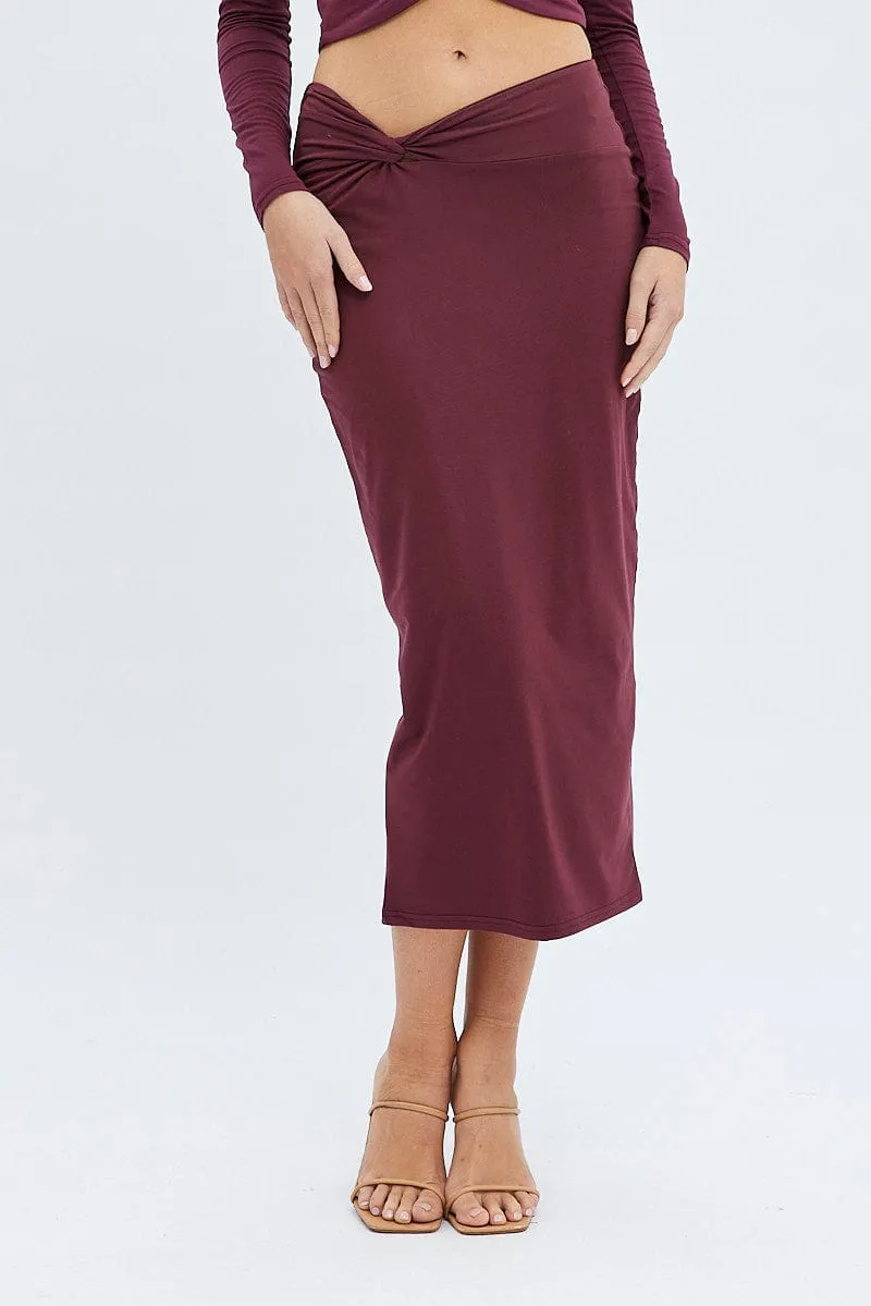 Red Midi Skirt Twisted Waist Double Layer Outfit Details
