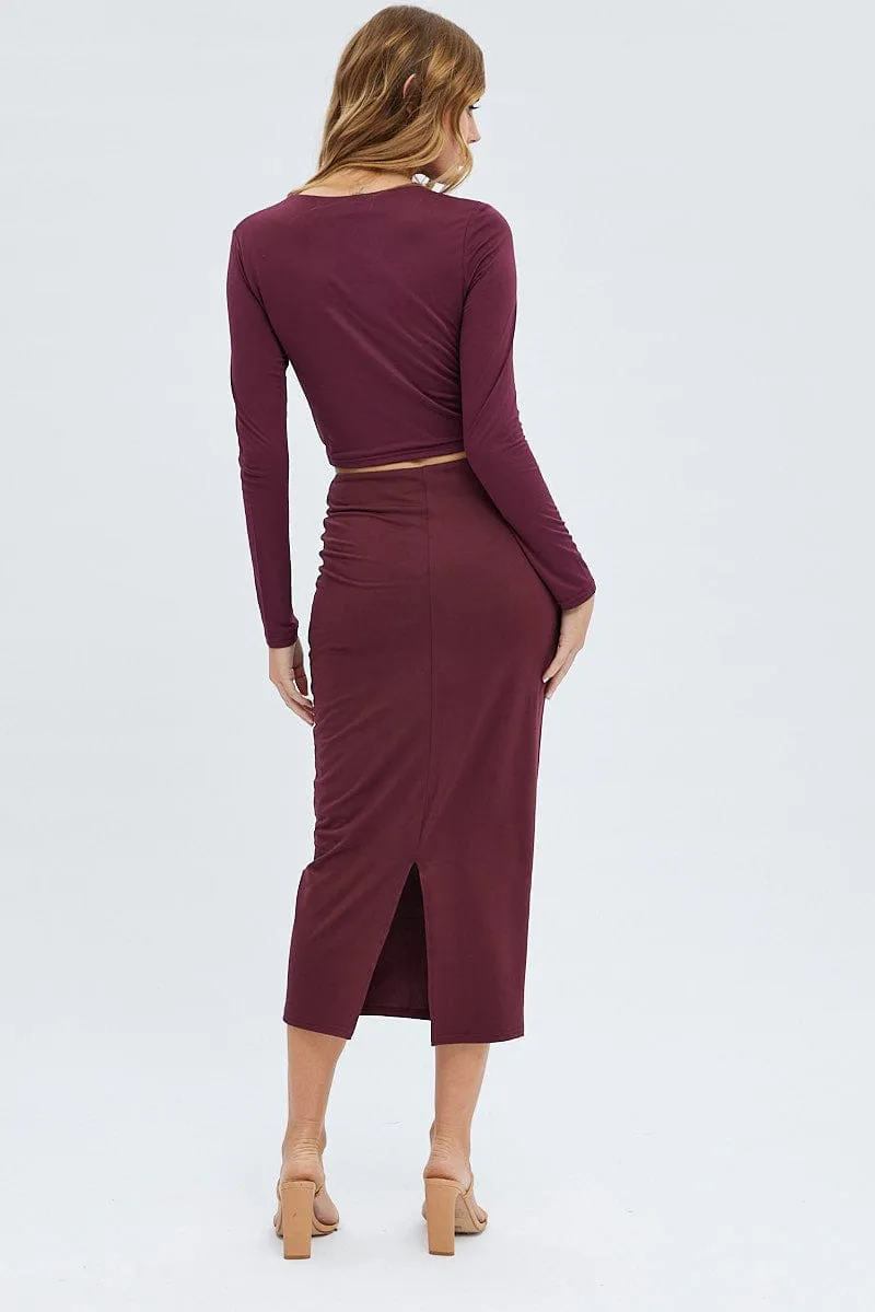 Red Midi Skirt Twisted Waist Double Layer Foldable Packability Reinforced Hemline