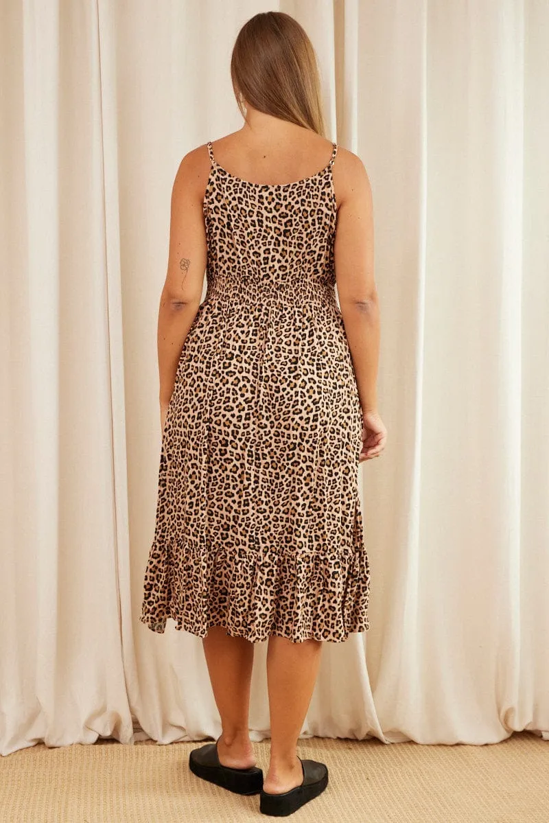 Animal Print Midi Dress V-neck Sleeveless Windy Ready