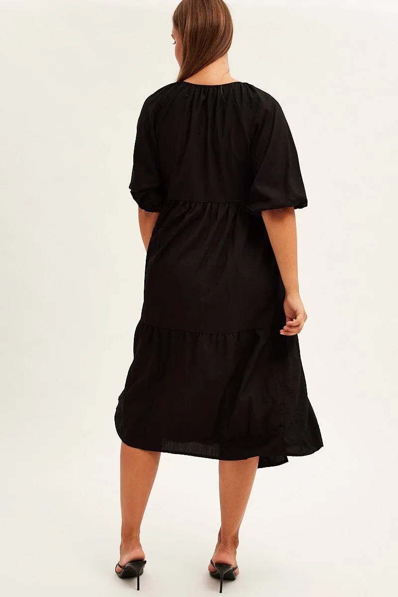 Black Maxi Dress Wrap Short Sleeve Cozy midi dress