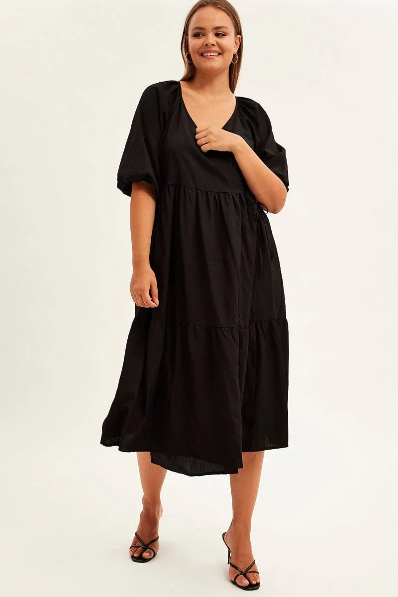 Black Maxi Dress Wrap Short Sleeve laid-back style