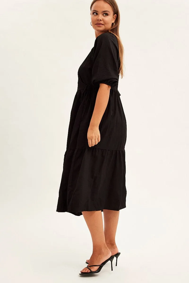 Frost Light Black Maxi Dress Wrap Short Sleeve