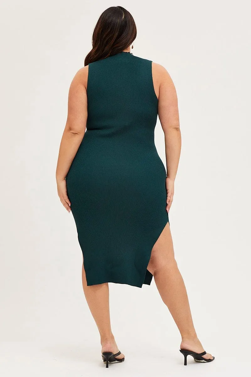 Weekend Ready Green Bodycon Dress Round Neck Sleeveless
