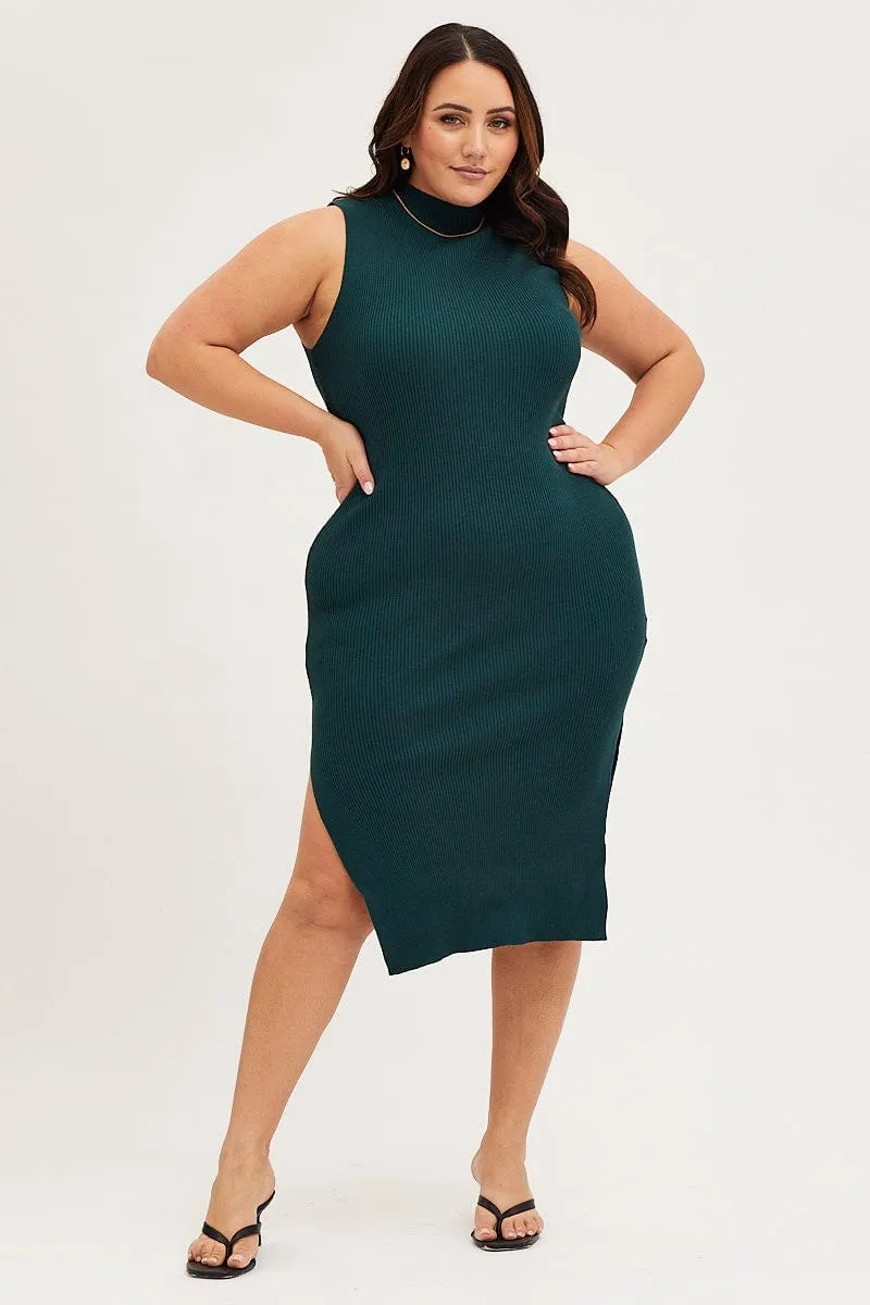 Market Day Flattering fit for all body types Green Bodycon Dress Round Neck Sleeveless