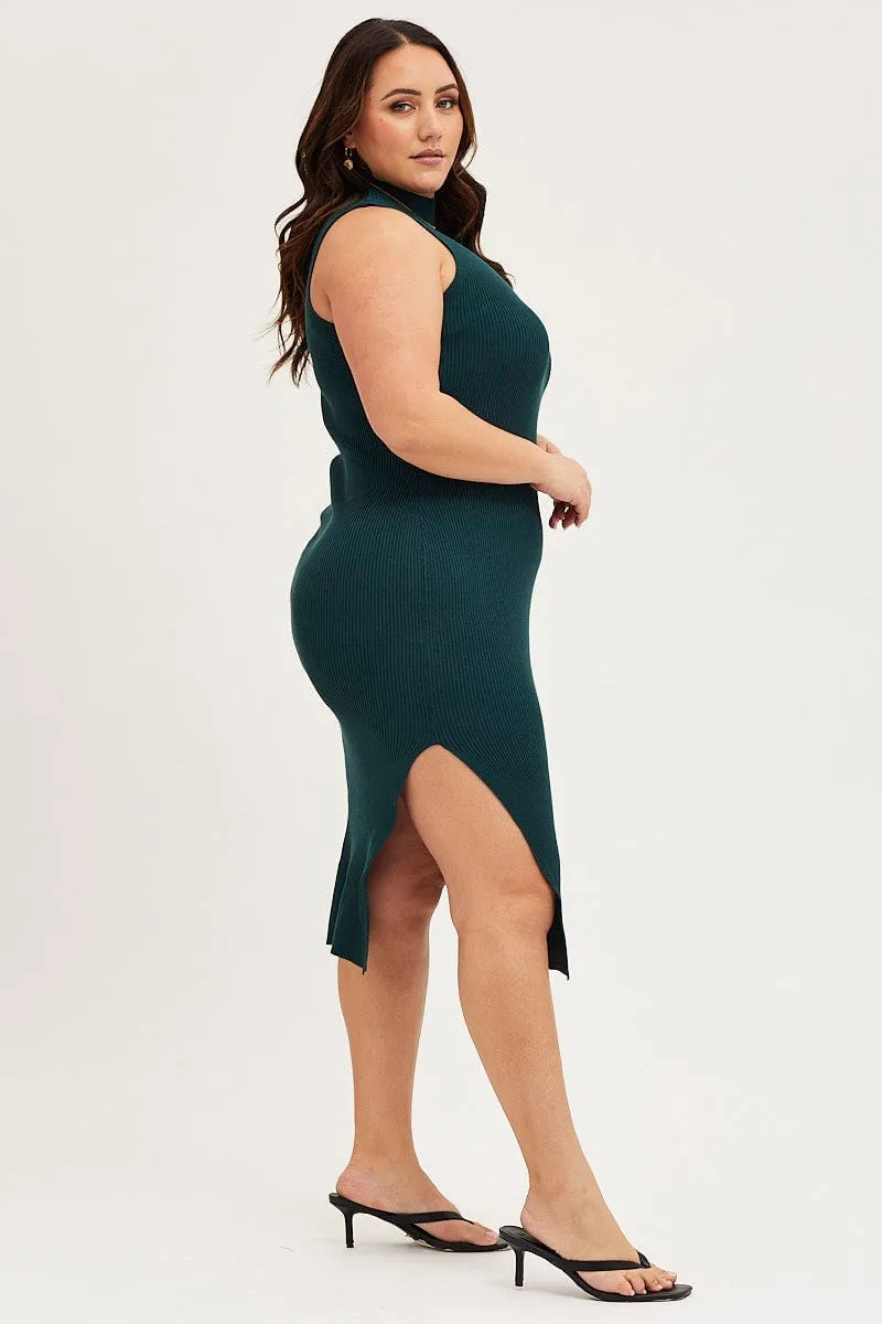 Artistic Vibe Green Bodycon Dress Round Neck Sleeveless