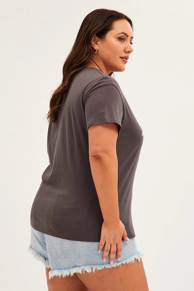 Grey Short Sleeve Graphic T-shirt Fashion Layering Light Layer