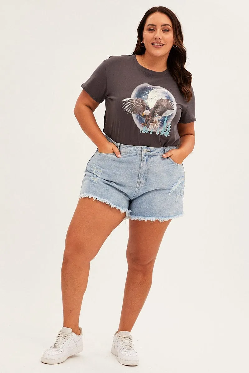 Everyday Trend MinimalistStitching Grey Short Sleeve Graphic T-shirt