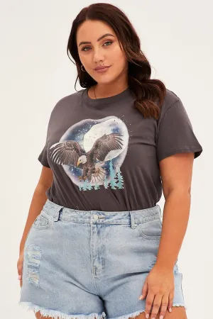 V-Neck LowImpact Manufacturing Grey Short Sleeve Graphic T-shirt
