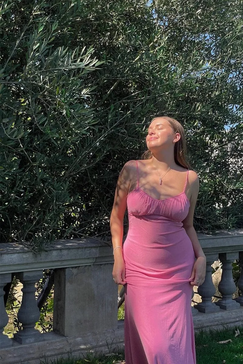 Steel Frame Pink Maxi Dress Sleeveless Gathering Bust Mesh