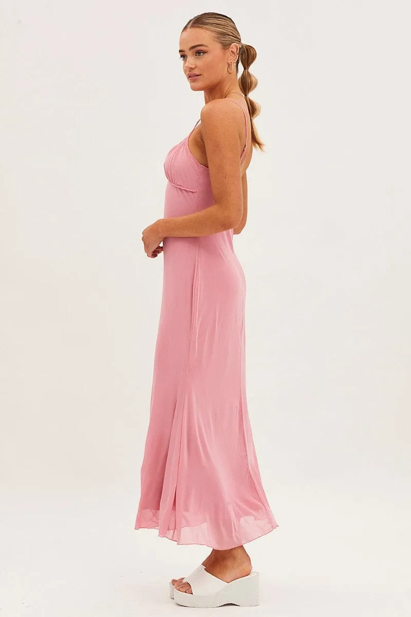 Meadow Air Pink Maxi Dress Sleeveless Gathering Bust Mesh