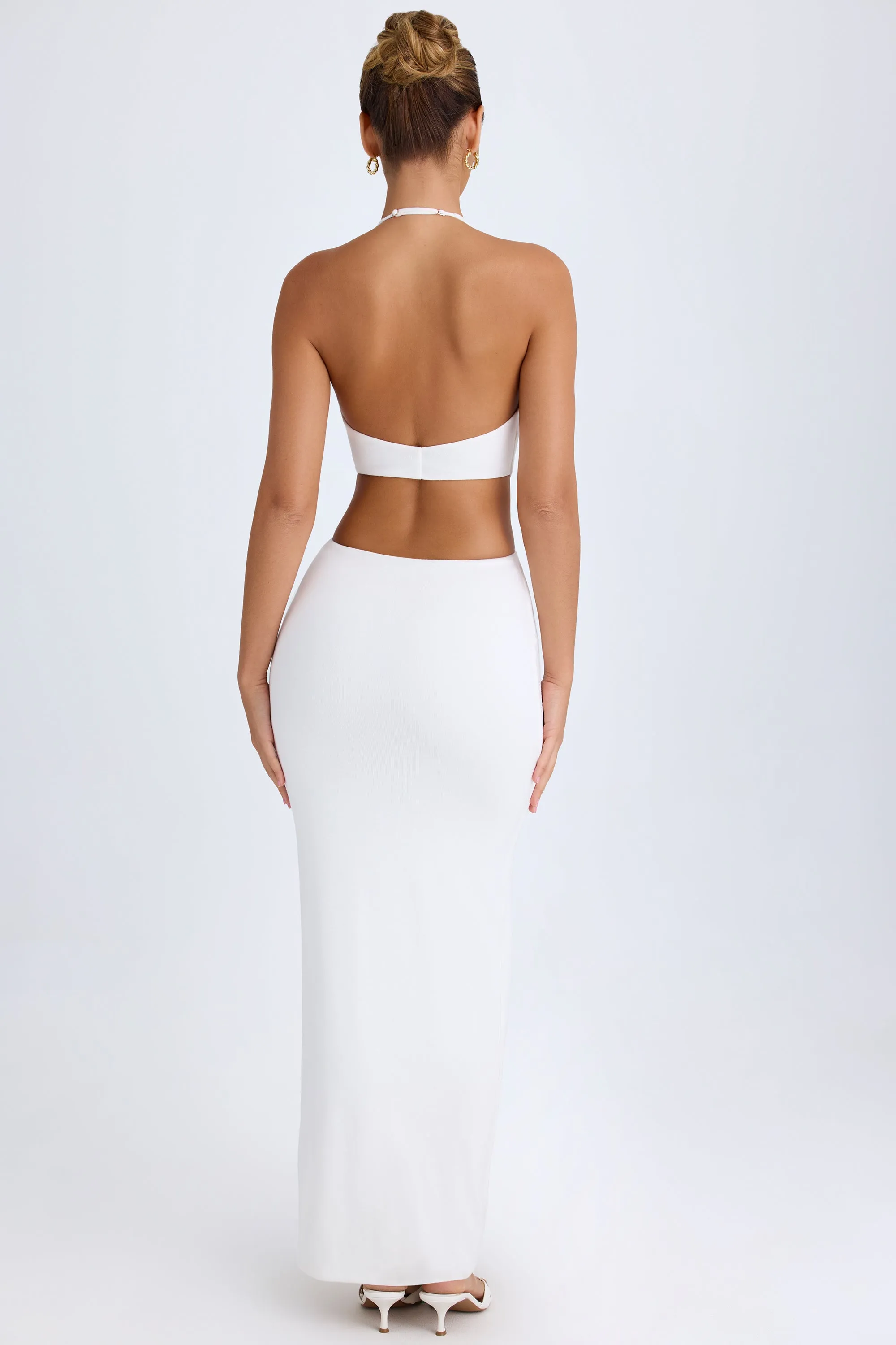 Cut-Out Halterneck Maxi Dress in White Kimono Arm Joy Soul