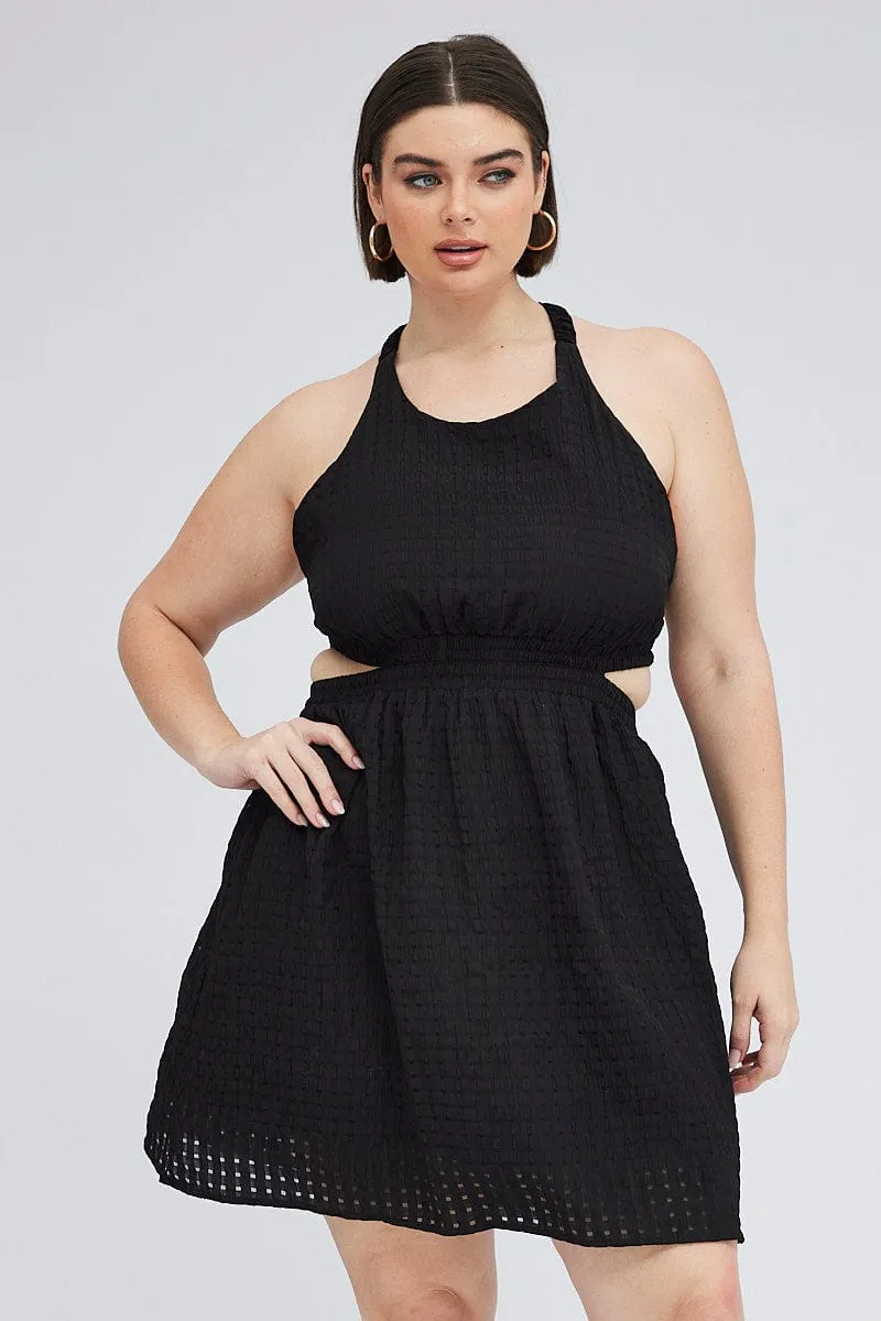 Classic silhouette dress Black Midi Dress Elastic Strappy Back