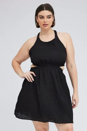 Classic silhouette dress Black Midi Dress Elastic Strappy Back