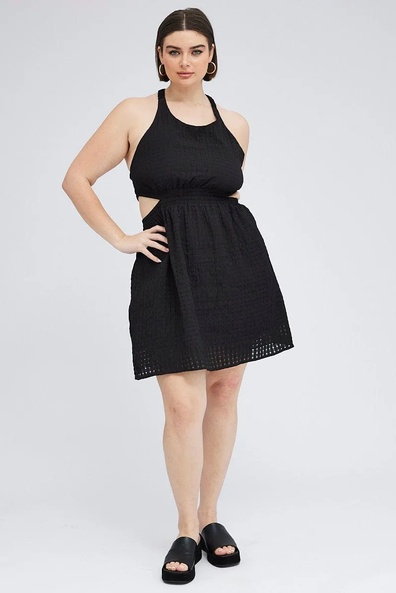 Quiet Luxury Black Midi Dress Elastic Strappy Back