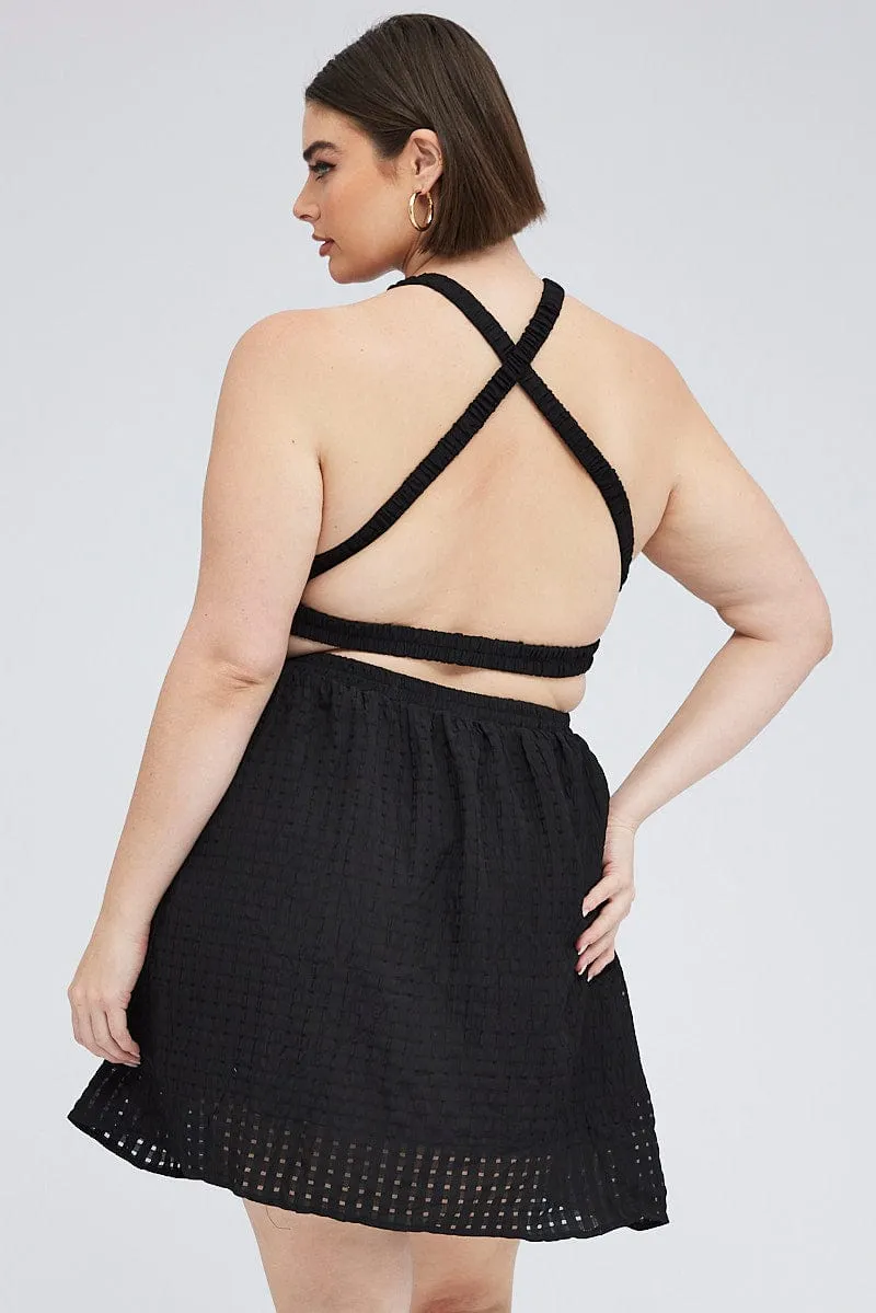 Friend Wedding Japanese Neat Black Midi Dress Elastic Strappy Back