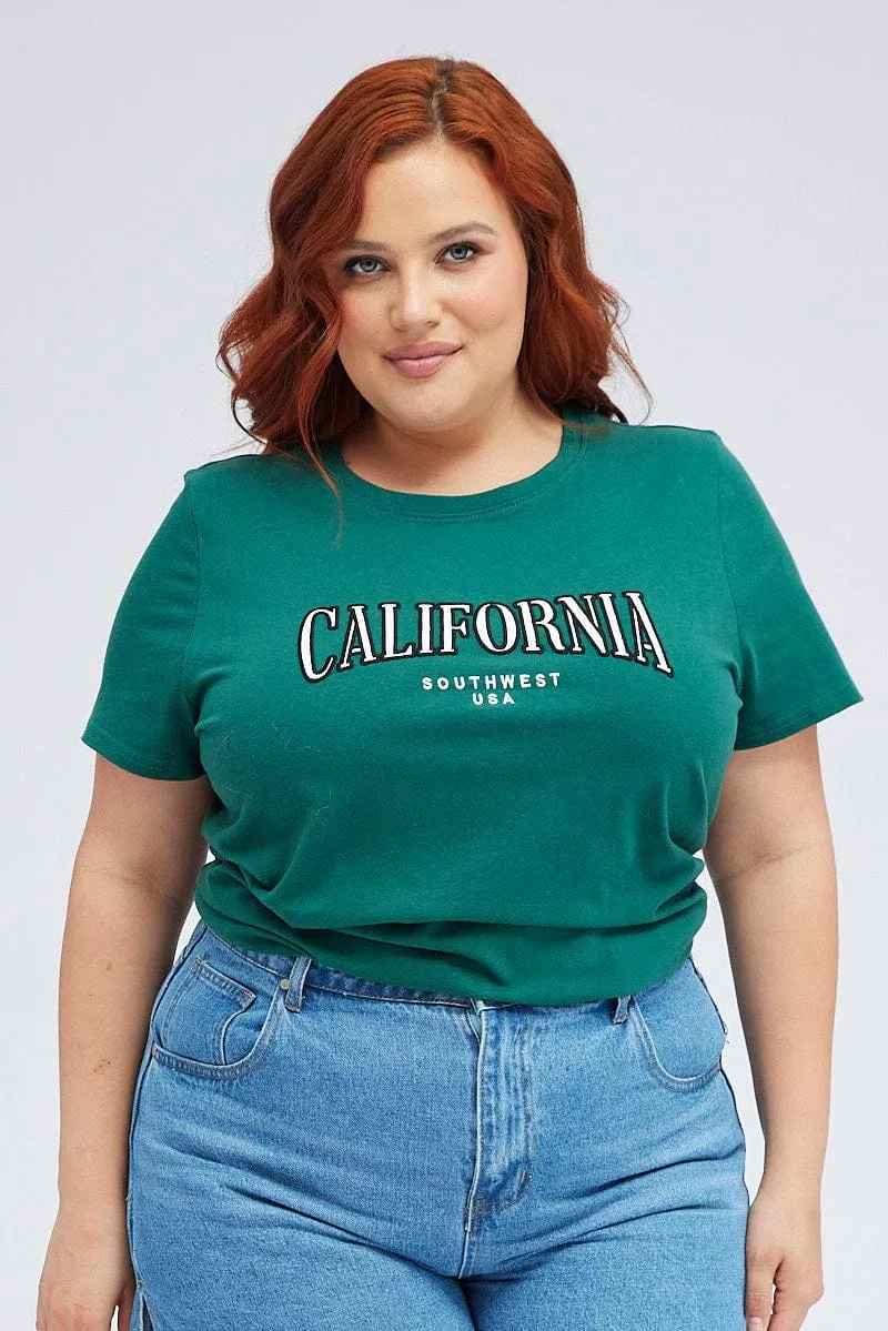 Outdoor Style Trend LongLastingColor Green Graphic T-shirt Short Sleeve Crew Neck