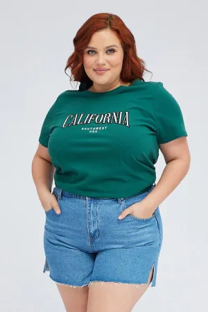 Stylish Comfort Casual Chic Wear Green Graphic T-shirt Short Sleeve Crew Neck