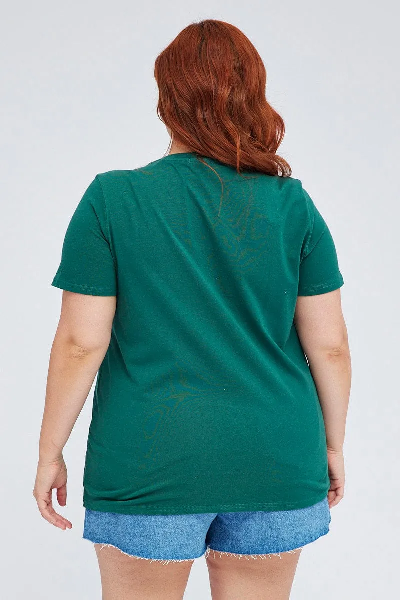 Tagless Comfort Green Graphic T-shirt Short Sleeve Crew Neck