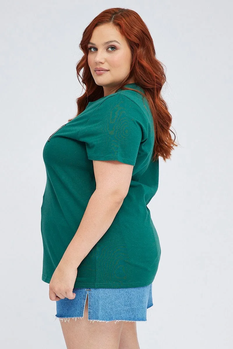 Green Graphic T-shirt Short Sleeve Crew Neck Active Fashion