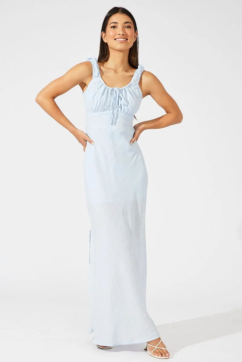 This maxi dress offers a comfortable and flattering fit for any occasion Blue Maxi Dress Short Sleeve Ruched Bust