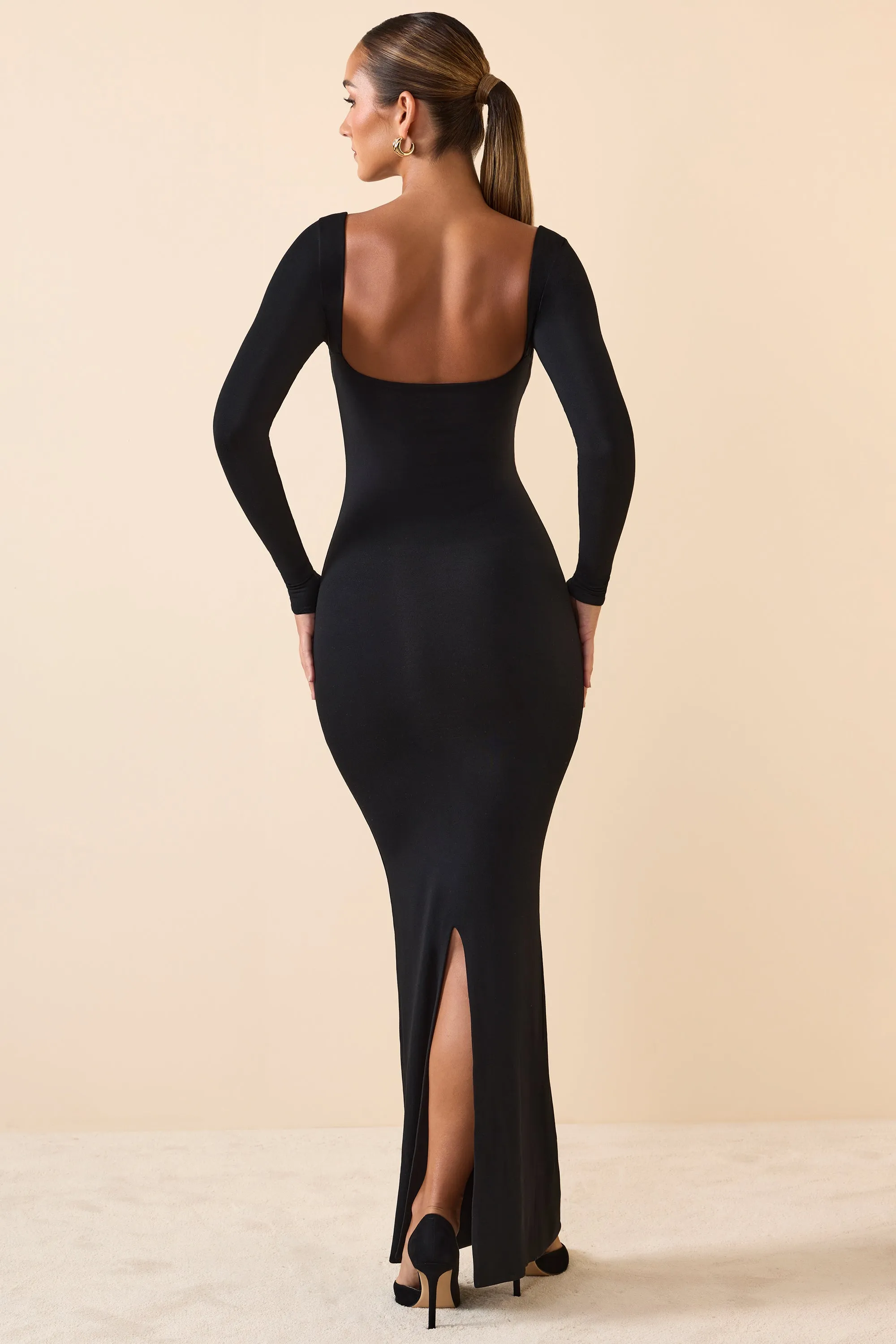 Tile Glow Modal Keyhole Cut-Out Maxi Dress in Black