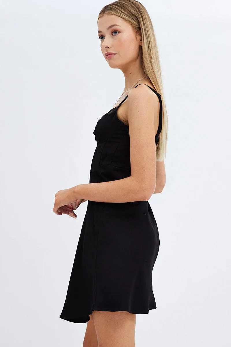 Comfy Fashion Trend Glow Black Mini Dress Sleeveless Sweetheart Bustier Jersey