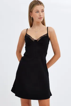 TensionAdjustedWaistband Black Mini Dress Sleeveless Sweetheart Bustier Jersey