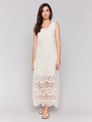 Strong Glow Cotton Crochet Sleeveless Maxi Dress - Natural