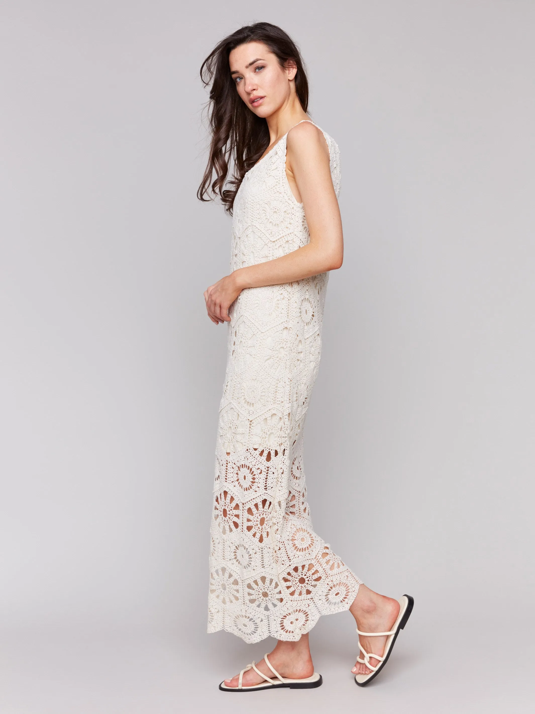 Cotton Crochet Sleeveless Maxi Dress - Natural Fearless Mode