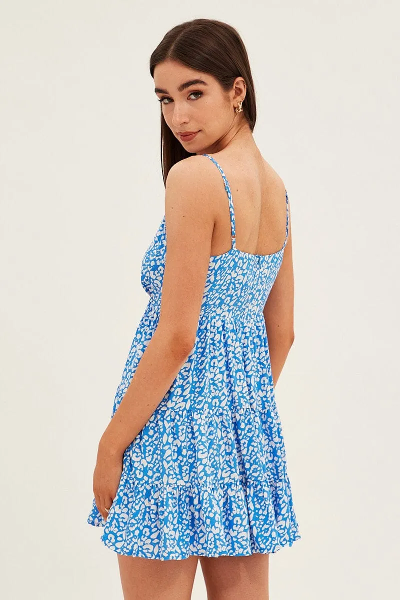 Floral Print Fit And Flare Dress Sleeveless V Neck Semi Formal