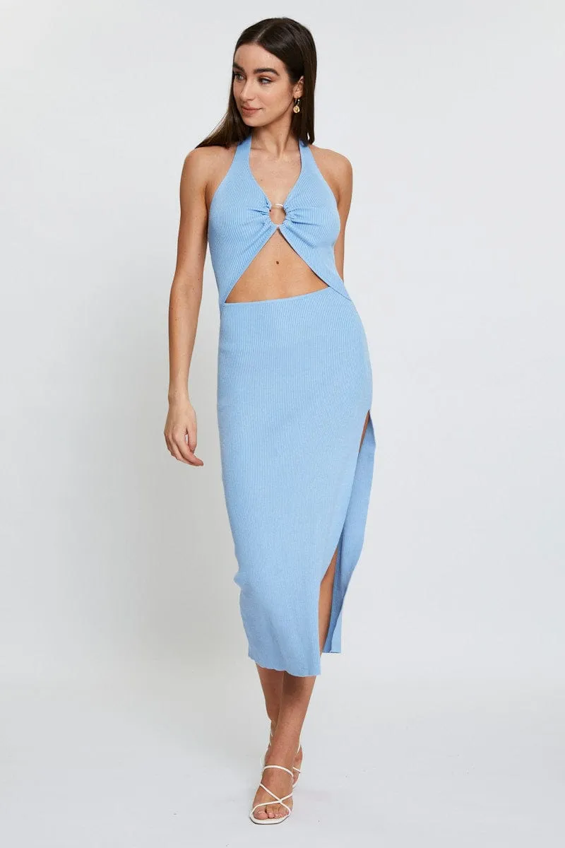 Blue Midi Dress Knit Cozy Pajama Pants VersatileStyle