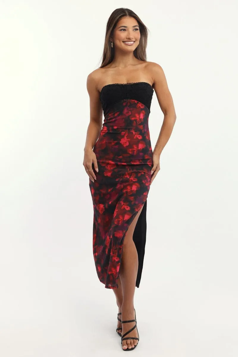 Basic Wear Handmade Glow Multi Floral Bodycon Dress Mesh