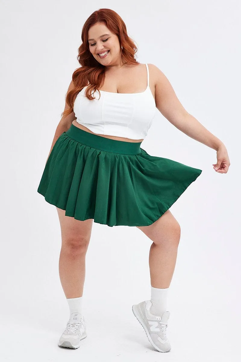 Classic Fit Trendy Mood Green Mini Skirt Pleated Tennis With Shorts Underneath