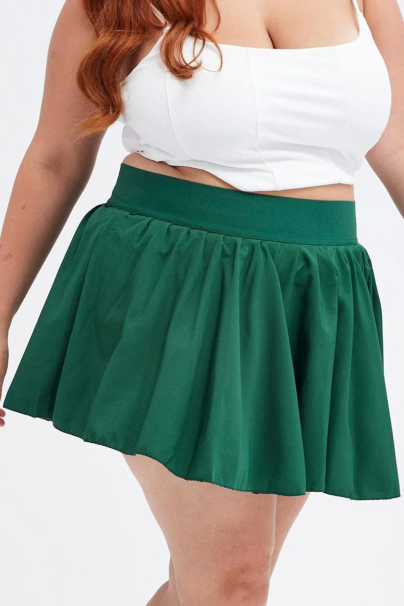 Green Mini Skirt Pleated Tennis With Shorts Underneath Moisture Wicking Textile Fold Over Detail