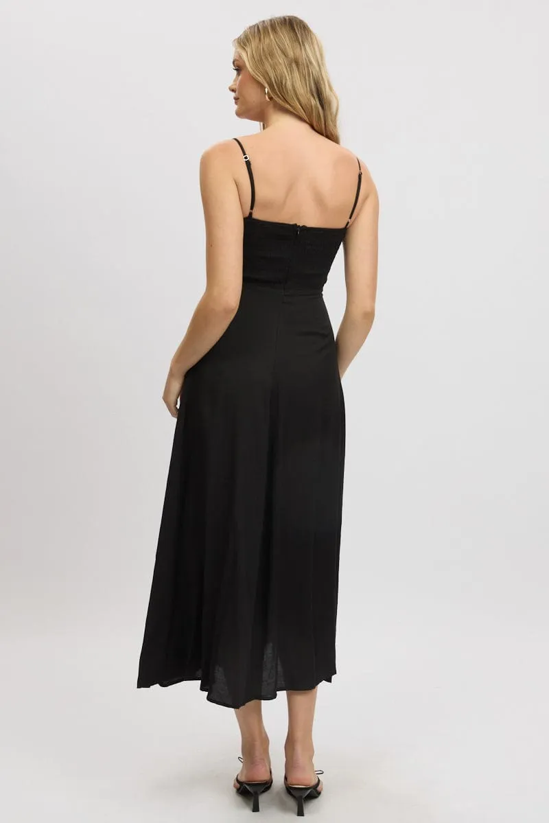 Print Art White Peak Black Maxi Dress Tie Detail Strappy