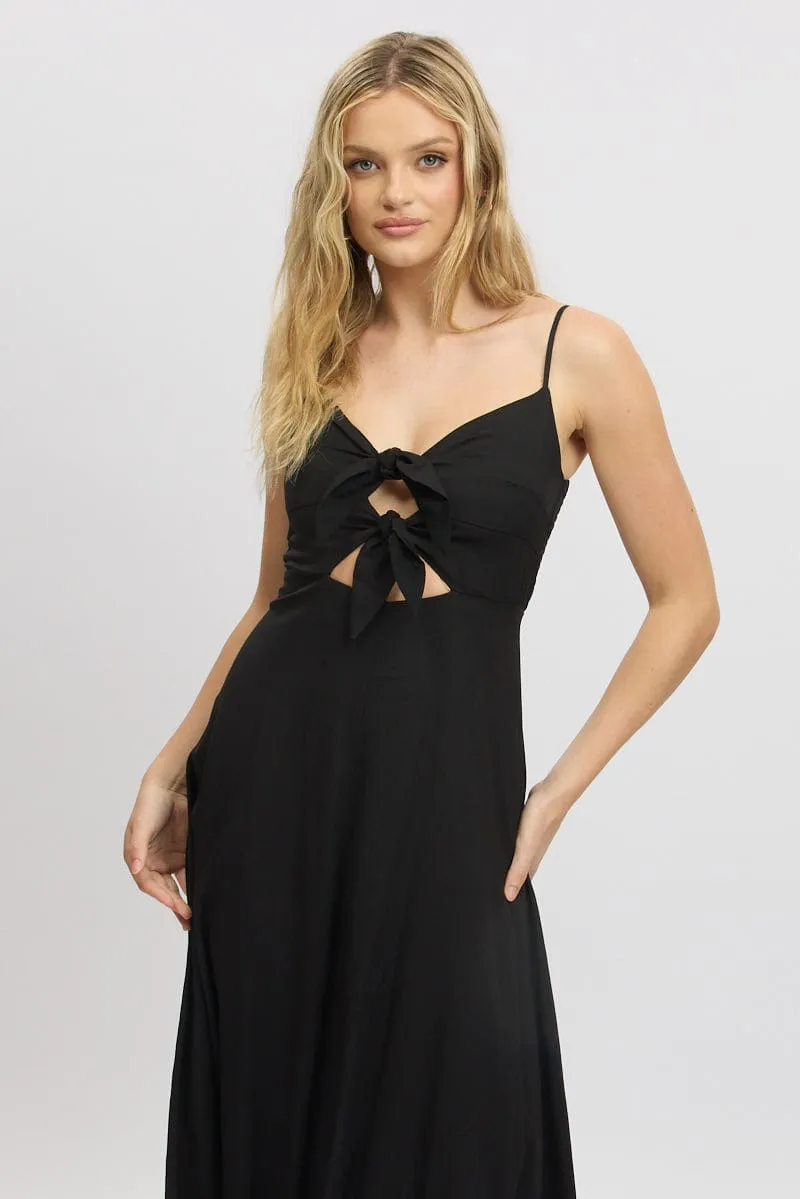 Tropical Path Chic Mood Black Maxi Dress Tie Detail Strappy