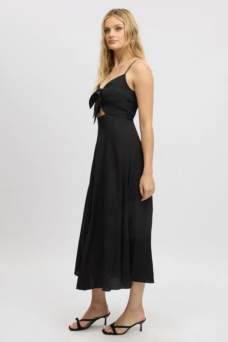Fur Trim Lavender Glow Black Maxi Dress Tie Detail Strappy
