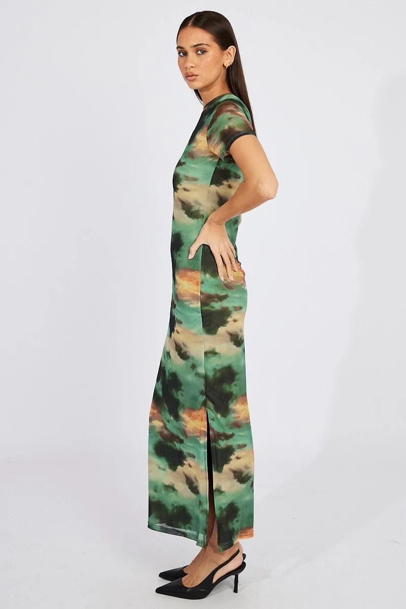 Green Abstract Maxi Dress Short Sleeve Bodycon Mesh Onyx Glow This maxi dress offers a comfortable and flattering fit for any occasion
