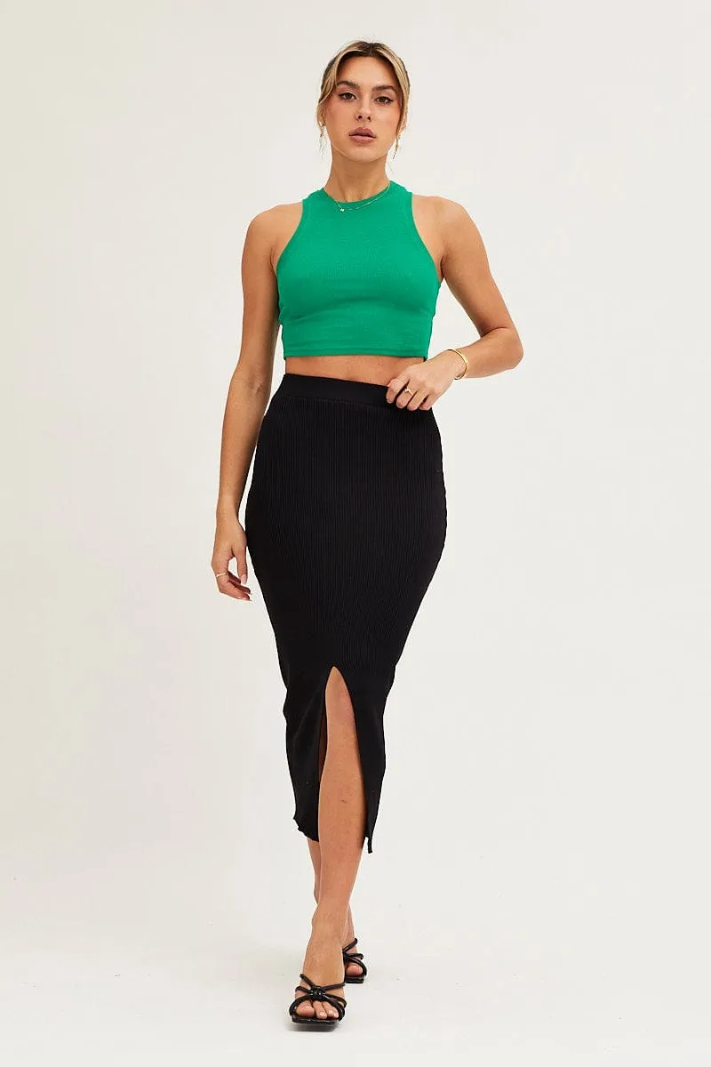 Smart Comfort Black Slit Knit Midi Skirt
