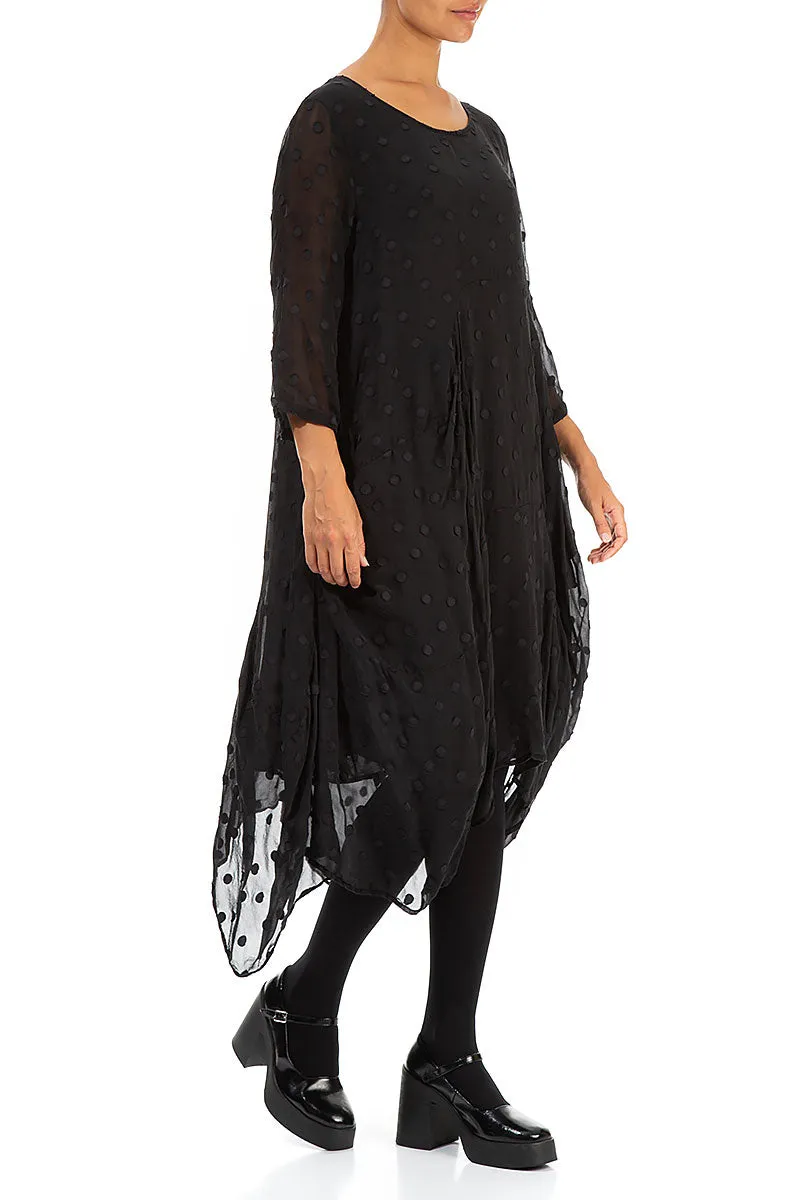 Cozy clothing AI Core Draped Black Dotty Silk Dress