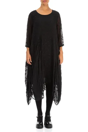Draped Black Dotty Silk Dress HeatReflective Lining