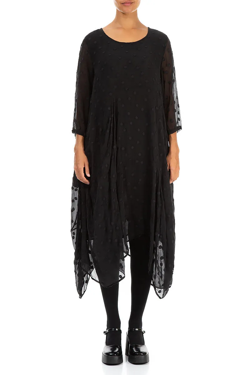 Diamond Soul Draped Black Dotty Silk Dress